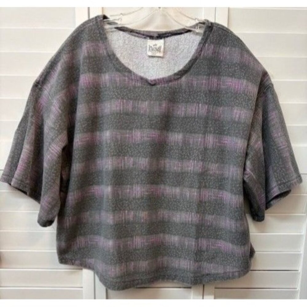 Vintage Powermax Gray & Pink Plaid Oversized Sweatshirt L Made In USA Cotton Ble